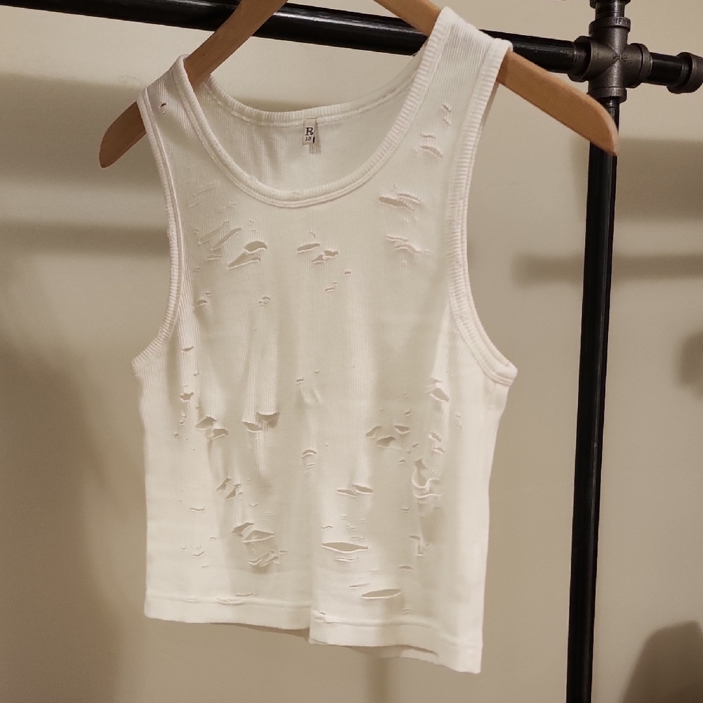 Distressed White Tank Top